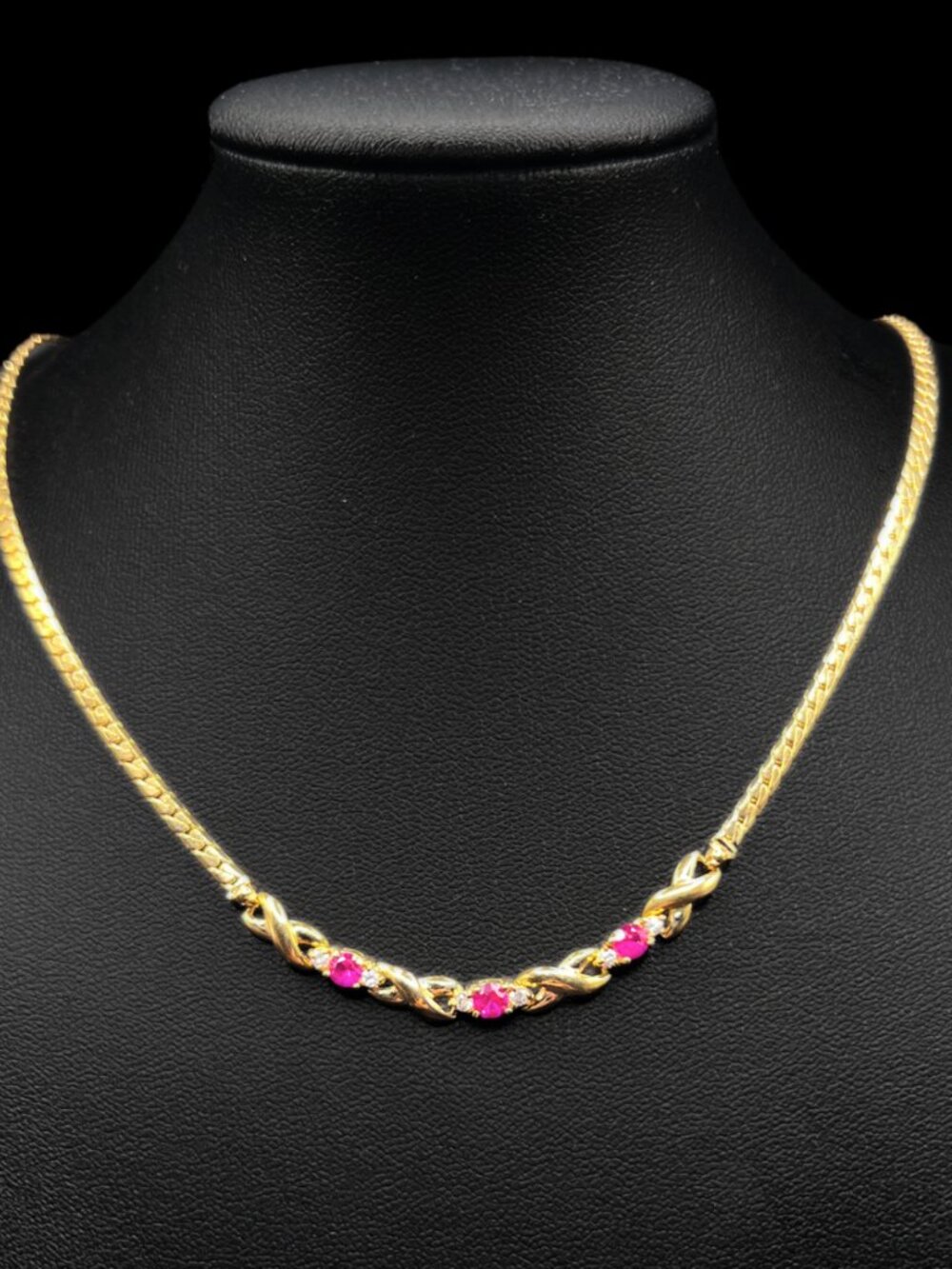 Vintage 18K Gold Electroplate Faux Pink Sapphire Classic Statement Necklace